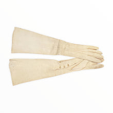 Load image into Gallery viewer, Above Elbow 1920s Ivory Mousequetaire Opera Gloves with Pearl Buttons Size Extra Small - ShopCurious
