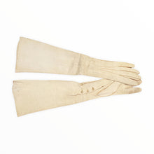 Load image into Gallery viewer, Above Elbow 1920s Ivory Mousequetaire Opera Gloves with Pearl Buttons Size Extra Small - ShopCurious