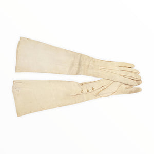 Above Elbow 1920s Ivory Mousequetaire Opera Gloves with Pearl Buttons Size Extra Small - ShopCurious
