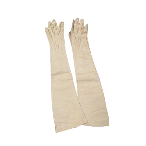 Above Elbow 1920s Ivory Mousequetaire Evening Gloves Size Medium - ShopCurious