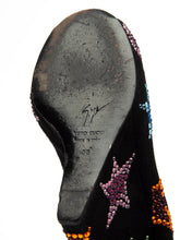 Load image into Gallery viewer, Star Sequin Peep-Toe Wedges Black Suede - shopcurious