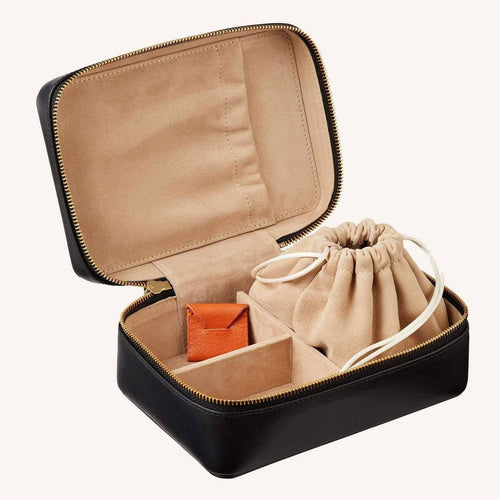 Amelia Leather Jewellery Case - Jet & Soft Sand - shopcurious