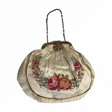 Load image into Gallery viewer, Antique Ivory Satin Tambour Embroidered Evening Bag - ShopCurious