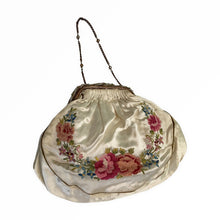 Load image into Gallery viewer, Antique Ivory Satin Tambour Embroidered Evening Bag - ShopCurious