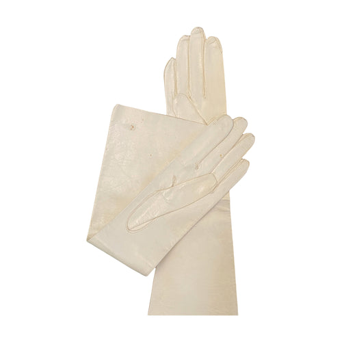 Elbow Length 1930s Minimalist Ivory Kid Evening Gloves Size Small - ShopCurious