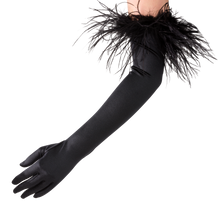 Load image into Gallery viewer, Ariadne - Satin Opera Glove with Ostrich Feathers - shopcurious
