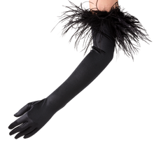 Load image into Gallery viewer, Ariadne - Satin Opera Glove with Ostrich Feathers - shopcurious