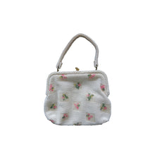 Load image into Gallery viewer, Lemured Petite-Bead Pink and Cream Beaded Flower Bag and Mirror Purse - ShopCurious