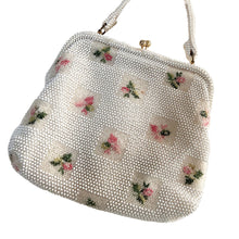 Load image into Gallery viewer, Lemured Petite-Bead Pink and Cream Beaded Flower Bag and Mirror Purse - ShopCurious