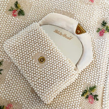 Load image into Gallery viewer, Lemured Petite-Bead Pink and Cream Beaded Flower Bag and Mirror Purse - ShopCurious