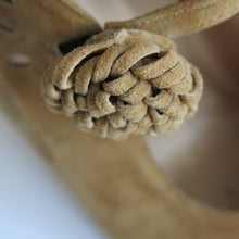 Load image into Gallery viewer, Vintage Biba Mustard Suede Court Shoes with Flower Detail Strap - ShopCurious

