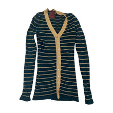 Load image into Gallery viewer, Vintage Biba Dark Green and Gold Lurex Stripe Cardigan - ShopCurious