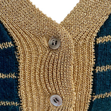 Load image into Gallery viewer, Vintage Biba Dark Green and Gold Lurex Stripe Cardigan - ShopCurious
