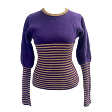 Load image into Gallery viewer, Vintage Biba Purple and Gold Lurex Stripe Sweater - ShopCurious
