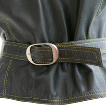 Load image into Gallery viewer, Black Leather 1970s Bill Gibb Waistcoat with Bumblebee Buttons and Collar - ShopCurious
