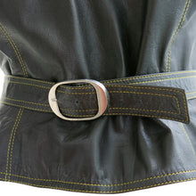 Load image into Gallery viewer, Black Leather 1970s Bill Gibb Waistcoat with Bumblebee Buttons and Collar - ShopCurious