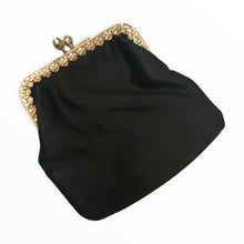 Load image into Gallery viewer, Chinoiserie Style 1930s Embroidered Black Satin Bag with Purse and Mirror - ShopCurious