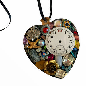Upcycled Mosaic Heart Pendant with Watch Face by Annie Sherburne - ShopCurious