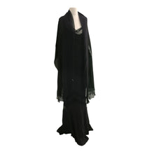 Load image into Gallery viewer, Vintage Galliano for Christian Dior Boutique Black Silk Chiffon and Chevron Lace Evening Gown with Frill Edged Shawl - ShopCurious