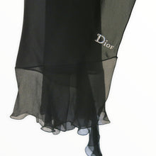 Load image into Gallery viewer, Vintage Galliano for Christian Dior Boutique Black Silk Chiffon and Chevron Lace Evening Gown with Frill Edged Shawl - ShopCurious
