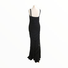 Load image into Gallery viewer, Vintage Galliano for Christian Dior Boutique Black Silk Chiffon and Chevron Lace Evening Gown with Frill Edged Shawl - ShopCurious