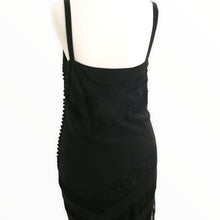 Load image into Gallery viewer, Vintage Galliano for Christian Dior Boutique Black Silk Chiffon and Chevron Lace Evening Gown with Frill Edged Shawl - ShopCurious