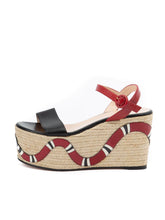 Load image into Gallery viewer, Barbette Snake Platform Espadrille Sandals Black Leather - shopcurious