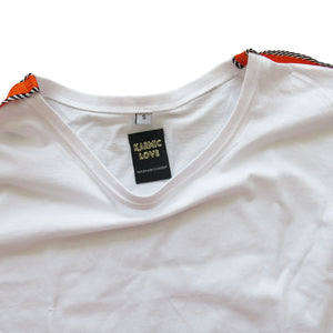 Euphoria T-Shirt - White with Orange Epaulette - shopcurious
