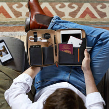 Load image into Gallery viewer, The First Class Leather Tech Case - Jet & Soft Sand - shopcurious