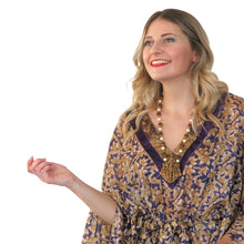 Load image into Gallery viewer, Lotus Kaftan - Gold and Aubergine with Velvet Trim - shopcurious