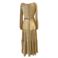 Load image into Gallery viewer, Vera Mont Gold Lurex Pleated Skirt Dress - ShopCurious

