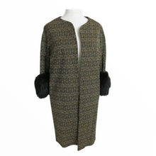 Load image into Gallery viewer, Couture Metallic Knit Vintage Evening Coat with Fur Cuffs - ShopCurious
