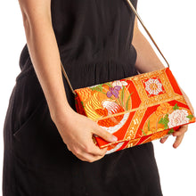 Load image into Gallery viewer, Iris and Chrysanthemums II: Upcycled Obi Envelope Clutch/Shoulder Bag - ShopCurious