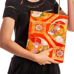 Iris and Chrysanthemums II: Upcycled Obi Envelope Clutch/Shoulder Bag - ShopCurious