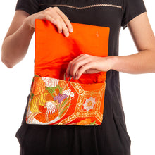 Load image into Gallery viewer, Iris and Chrysanthemums II: Upcycled Obi Envelope Clutch/Shoulder Bag - ShopCurious