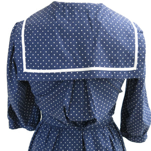 Laura Ashley 1970s Vintage Polka Dot Cotton Sailor Dress with Neck Tie and Bib - ShopCurious
