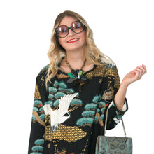 Load image into Gallery viewer, Arcadia Puff Back Dress - Black and Peppermint with Jet Bead Trim - shopcurious