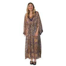 Load image into Gallery viewer, Lotus Kaftan - Gold and Aubergine with Velvet Trim - shopcurious