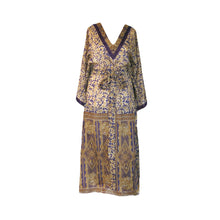 Load image into Gallery viewer, Lotus Kaftan - Gold and Aubergine with Velvet Trim - shopcurious