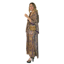Load image into Gallery viewer, Lotus Kaftan - Gold and Aubergine with Velvet Trim - shopcurious