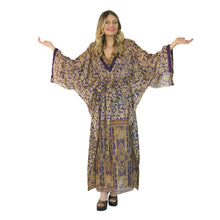 Load image into Gallery viewer, Lotus Kaftan - Gold and Aubergine with Velvet Trim - shopcurious