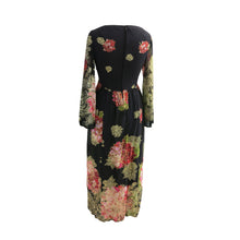 Load image into Gallery viewer, Elinor Simmons for Malcolm Starr Vintage late 1960s-early 1970s Exotic Floral Print with Gold Thread Maxi Dress - ShopCurious