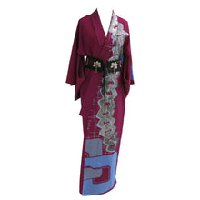 Load image into Gallery viewer, Abstract Art Violet Vintage Kimono - ShopCurious