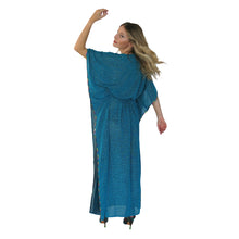 Load image into Gallery viewer, Mystique Kaftan - Turquoise with Multicolour Sequin Trim - shopcurious