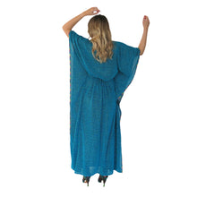 Load image into Gallery viewer, Mystique Kaftan - Turquoise with Multicolour Sequin Trim - shopcurious