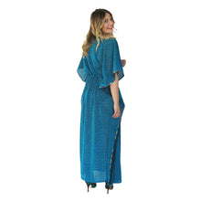 Load image into Gallery viewer, Mystique Kaftan - Turquoise with Multicolour Sequin Trim - shopcurious