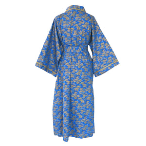 Nirvana Kimono Gown - Azure and Gold with Ribbon Trim - shopcurious