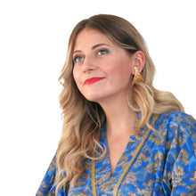 Load image into Gallery viewer, Nirvana Kimono Gown - Azure and Gold with Ribbon Trim - shopcurious