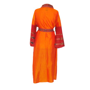 Nirvana Kimono Gown - Orange with Ikat Trim - shopcurious
