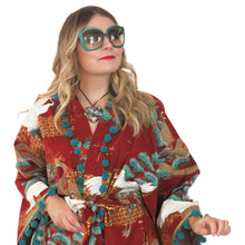 Load image into Gallery viewer, Nirvana Kimono Gown - Brick Red and Peppermint with Pom-Pom Trim - shopcurious